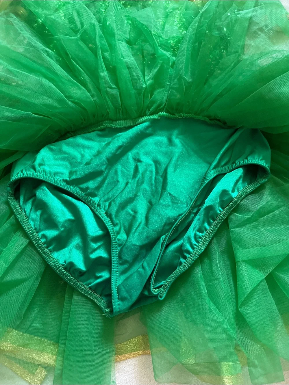 Girls Sparkling Green & Gold Tutu Dance Costume
